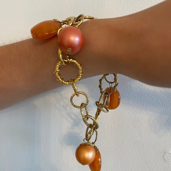 Gold Colored Chain Bracelet with Amber Beads, Nouvelle Bijoux (Made in Italy) - Picture 7 of 7